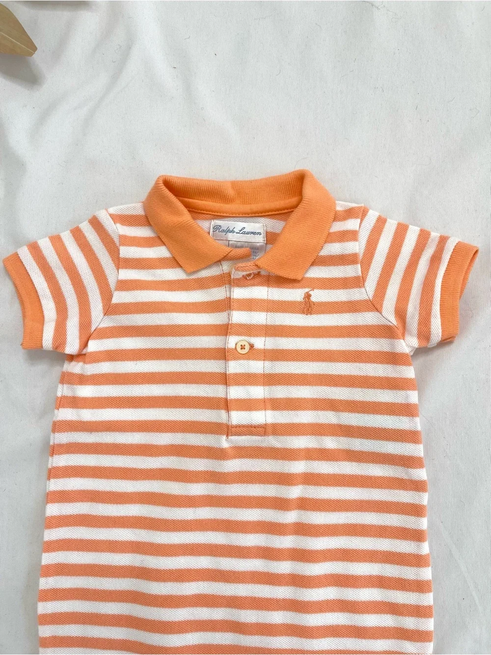 Ralph Lauren Orange White Striped Cotton Polo Short Sleeve Button Up Onesie 9M